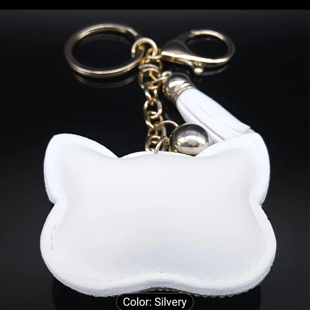 🆕️🐱 WHITE RHINESTONE CAT FACE BAG CHARM & KEY CHAIN🐱 - Picture 8 of 12